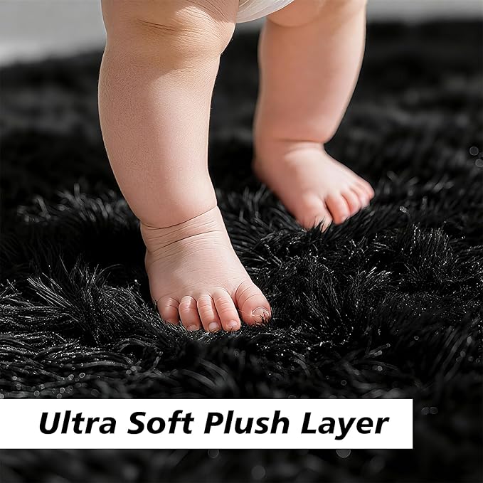 Ultra Soft Fluffy Area Rugs for Bedroom Living Room 10x14, Nursery Rug, Non-Slip Carpet for Kids Dorms Decor, Shaggy Bedside Rug, Black