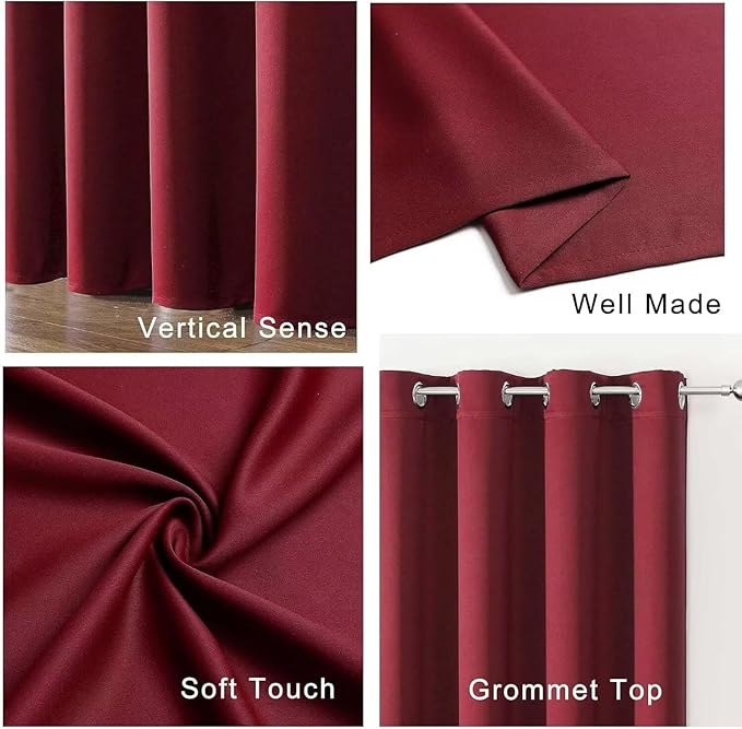 Joydeco Blackout Curtains for Bedroom 90 inch Long 2 Panels, Thermal Insulated Room Darkening Curtains with Grommets, Soft Window Drapes for Living Room (W52 x L90 Inch, Burgundy Red)