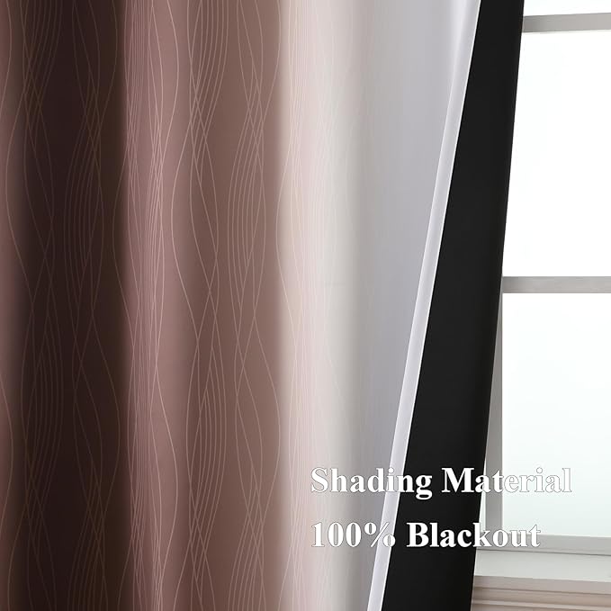 Estelar Textiler Brown and Greyish White Blackout Curtains 54 Inch Length, Full Light Blocking Gradient Grommet Drapes for Living Room, Thermal Insulated Ombre Curtains for Bathroom,52Wx54L,2 Panels