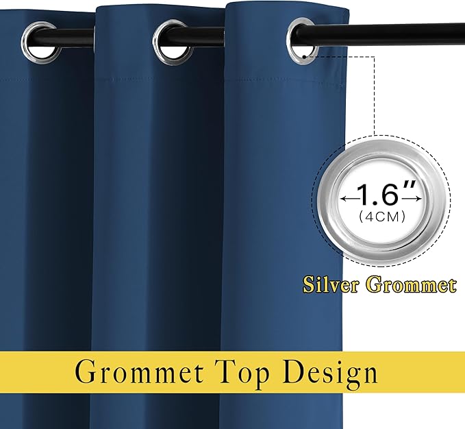NICETOWN Blackout Window Curtains and Drapes - Thermal Insulated Solid Grommet Top Blackout Panels/Draperies for Kid's Room (Moroccan Blue, 1 Pair, 52 x 63 Inch)