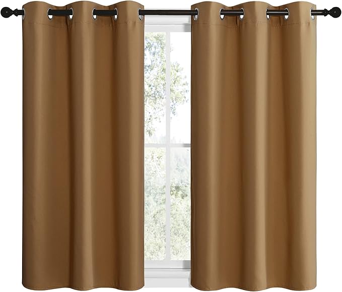NICETOWN Sleek Blackout Curtains 40 inches Length for Small Windows, Noise Reducing and Block Draft Panels for Door Doorway Laundry Office Luxury Decor Theme (2 Panels, Gold Brown, W42 x L40 -Inch)