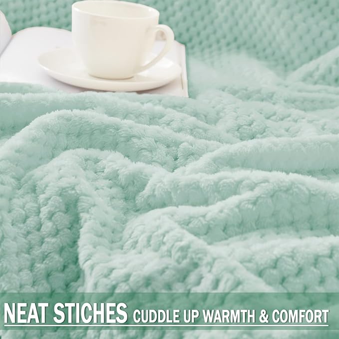 Exclusivo Mezcla Fleece Bed Blanket Twin Size, Super Soft and Warm Blankets for Couch, Sofa and Bed Waffle Textured, Cozy, Fuzzy and Lightweight (Mint Green, 60x80 inches)