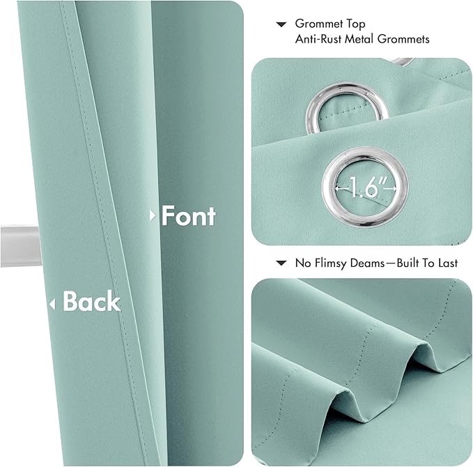 MIULEE Aqua Blackout Curtains for Bedroom Living Room 72 Inches Long 2 Panels, Thermal Insulated Room Darkening Drapes Solid Grommet Noise Reduction Light Blocking Window Treatments 40x72 Inch