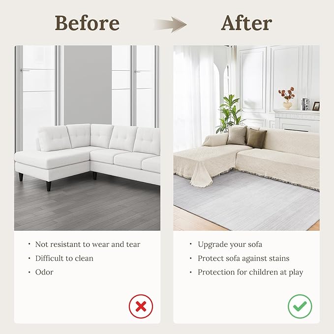 HOMERILLA Sectional Couch Covers for Sectional Sofa L Shaped Sofa Cover Blanket 2 Pieces L Shape Furniture Protector for Pets Dogs(Ivory, XXX-Large)