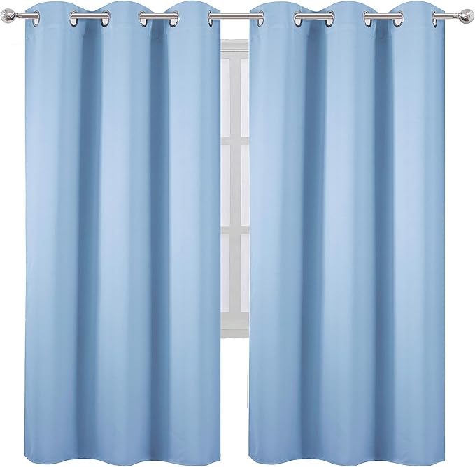 LEMOMO Sky Blue Thermal Blackout Curtains/42 x 72 Inch/Set of 2 Panels Room Darkening Curtains for Bedroom