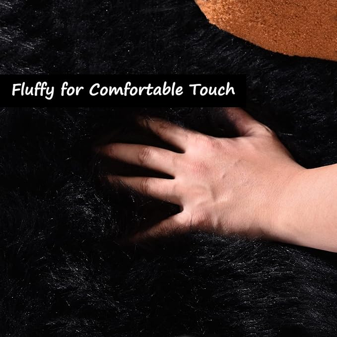 Goolela Black Faux Sheepskin Fur Rug 5x8 for Bedroom and Living Room - Fuzzy Large Fluffy Shag Area Rug Home Decor, Rectangle