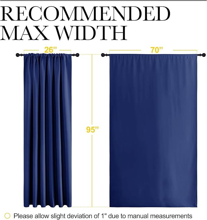 NICETOWN 2 Panels Blackout Curtains, Rod Pocket Thermal Insulated Drapess for Bedroom, Privacy Protection Easy-Care Heavy Duty Curtains for Living Room/Dining Room, W70 x L95 inches, Royal Blue