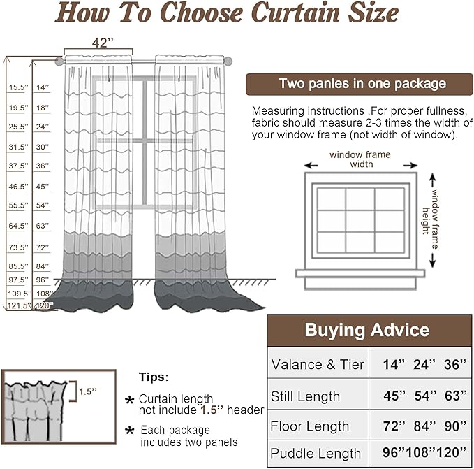 Chyhomenyc Taupe Sheer Curtains 120 Inches Long - Light Filtering Voile Extra Long Panel Drapes for Floor to Ceiling Window, Elegant Soft Living Room Curtains, Each 42Wx120L Inch, 10FT, 2 Panels