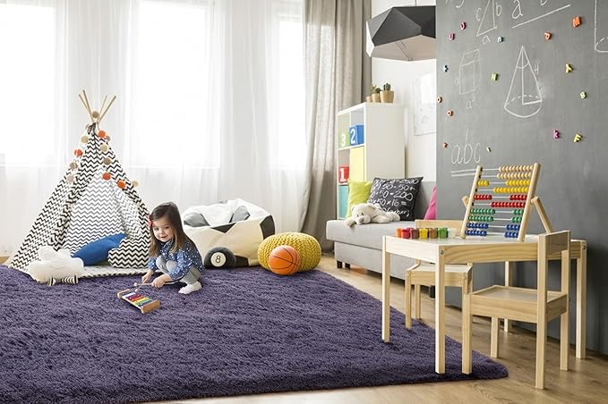 TWINNIS Super Soft Shaggy Rugs Fluffy Carpets 4x5.9 Feet, Indoor Modern Plush Area Rugs for Living Room Bedroom Kids Room Nursery Home Decor, Upgrade Anti-Skid Fuzzy Rug, Grey Purple