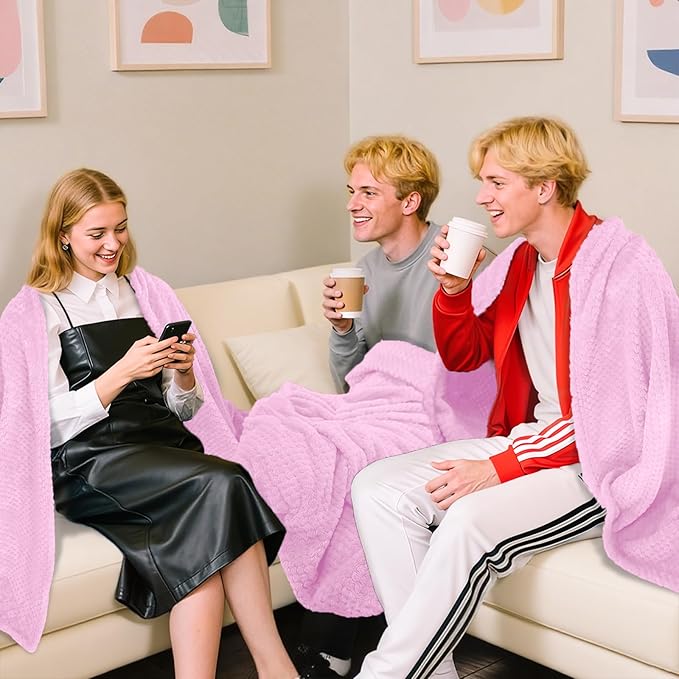 4 Pack Fleece Throw Blankets 50x60 Inches - Oeko-Tex Certified 100, 270 GSM Ultra Soft Plush for Bed, Couch and Cozy Gifts. 3D Waffle Texture, No Shedding No Pilling All Season (Pink)