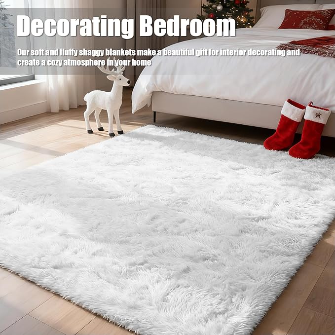 6x9 Fluffy Area Rug for Living Room,Shag Area Rugs for Bedroom,White Soft Fuzzy Rug Non-Shedding Indoor Plush Carpet for Kids Bedroom Nursery Dorm Home Decor