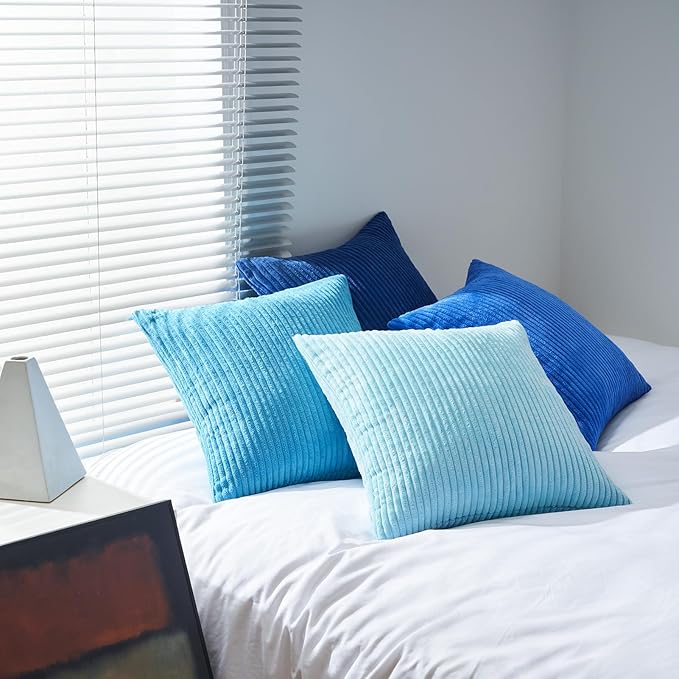 Topfinel Euro Shams Decorative Throw Pillow Covers 26x26 Inch Set of 4,Soft Accent Corduroy Striped Blue Gradient Color Large Cushion Cover for Beach,Patio,Balcony,Living Room,Summer Home Decor
