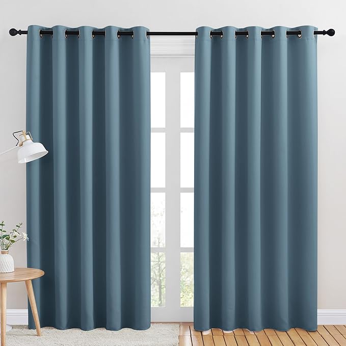 NICETOWN Room Darkening Draperies Window Curtain Panels, Smoky Blue, 2 Panels, W60 x L84 -inch, Thermal Insulated Grommet Room Darkening Curtains for Bedroom