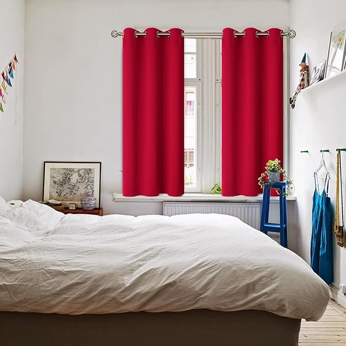 BGment Room Darkening Curtains 54 Inches Long - Grommet Thermal Insulated Drapes Window Treatment Curtains for Bedroom, 2 Panels, 38 x 54 Inch, Red