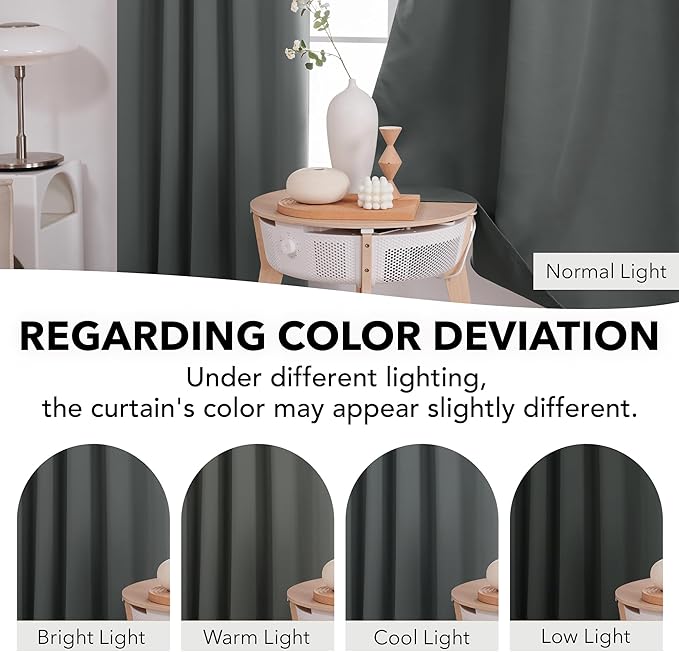 Deconovo Blackout Curtains, Thermal Insulated, W42 x L72 2 Panels, Back Tab, Machine Washable, Room-Darkening Drapes for Bedroom/Living Room Dark Grey
