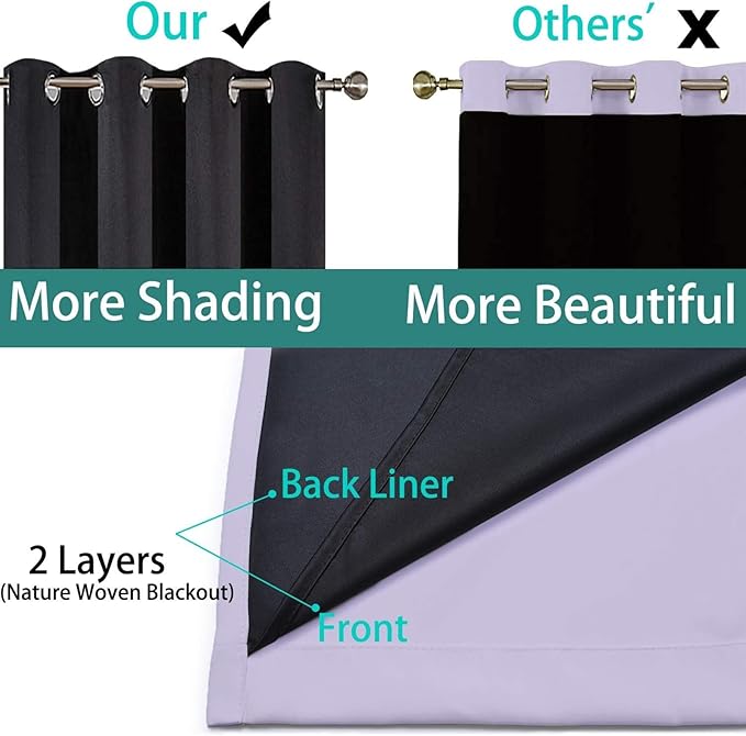 Yakamok 100% Blackout Curtains 84 Inches Long, 2 Thick Layers Heat and Full Light Blocking Soft Thermal Insulated Drapes for Bedroom(52" Wide Each Panel, Lilac, 1 Panel)