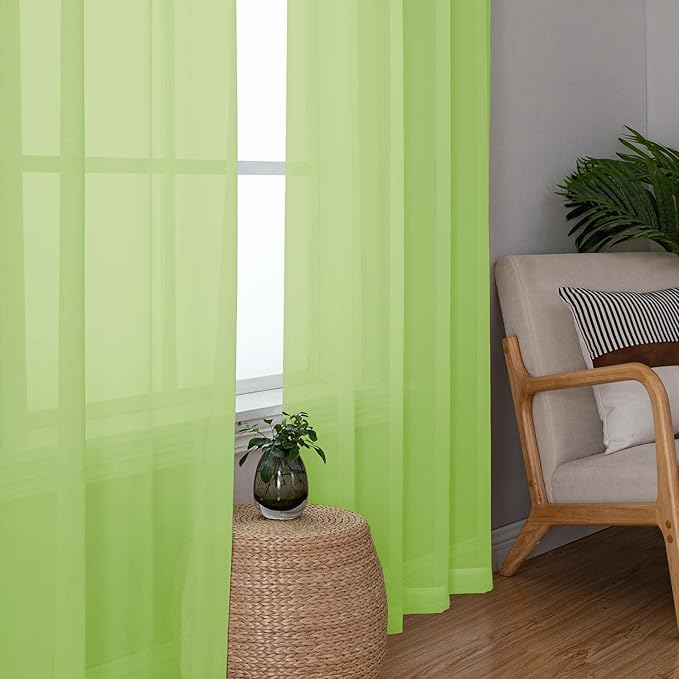 OWENIE Lime Sheer Curtains for Bedroom Living Room 54 Inch Length 2 Panels Set, Soft Solid Light Filtering Sheer Short Curtains for Small Window, 2 Pcs Total 84 Width 54 Long, Lime
