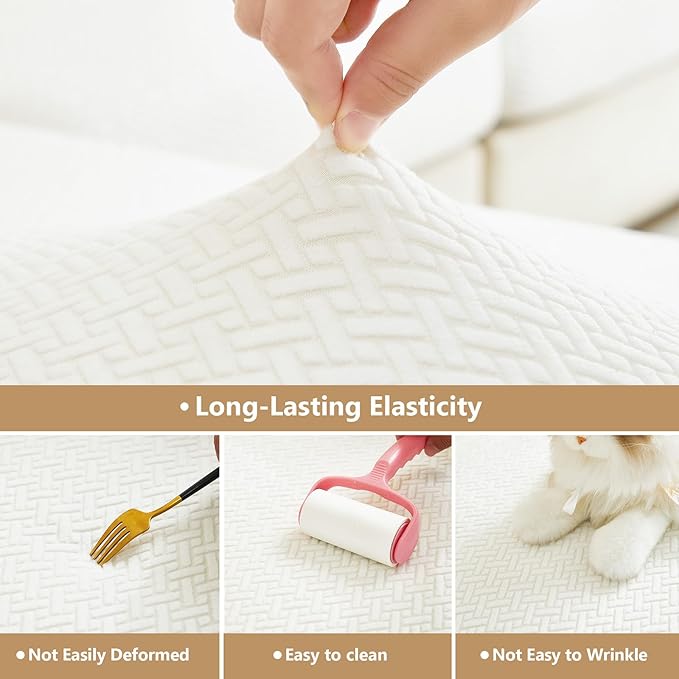 Couch Cushion Covers for Sofa Couch Covers Wear-Resistant Universal Sofa Cover Washable Stretch for Sectional Slipcovers (Texture-Cream White,Chaise Cover)