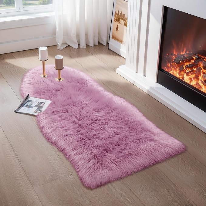 Ciicool Ultra Soft Faux Sheepskin Fur Rug Fluffy Chair Rug for Sofa Couch Seat Cushion.Shaggy Furry Small 2x4 Light Purple Bedroom Fuzzy Carpet for Living Room Kid's Room Nursery Decor