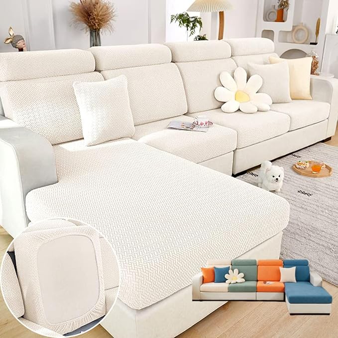 Soothing Home Sofa Covers, Sofa Hero Covers, Wear-Resistant Universal Couch Covers Washable Stretch Sectional Couch Cushion Covers (White,Back Cover L)