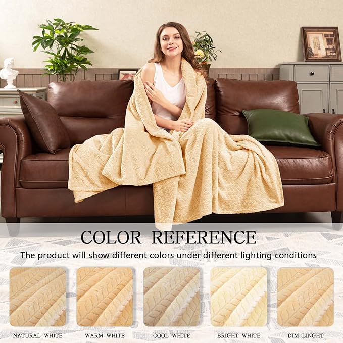 inhand Fleece Blanket for Bed, Super Soft Flannel Cozy King Bed Blanket for Adults, Washable Lightweight Fuzzy Bed Blanket for Office Sofa, Warm Plush Blankets for All Season (90"×108", Cream)