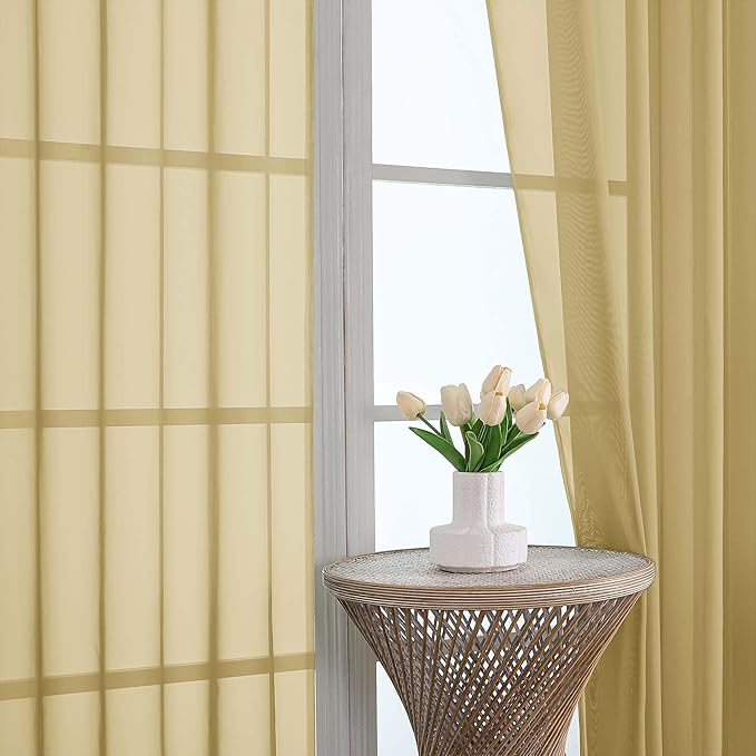 OWENIE Sheer Gold Curtains 108 Inches Long for Living Room Bedroom 2 Panels Set, Lightweight Airy Gold Sheer Curtain, Filmy Voile Rod Pocket, 2 PCS, Each 59" W x 108" L