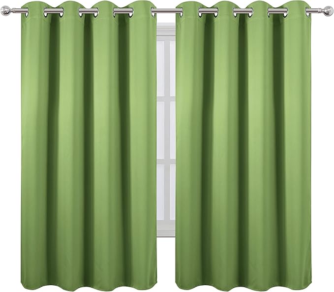 LEMOMO Blackout Curtains 52 x 63 inch/Light Green Curtains Set of 2 Panels/Thermal Insulated Room Darkening Bedroom Curtains