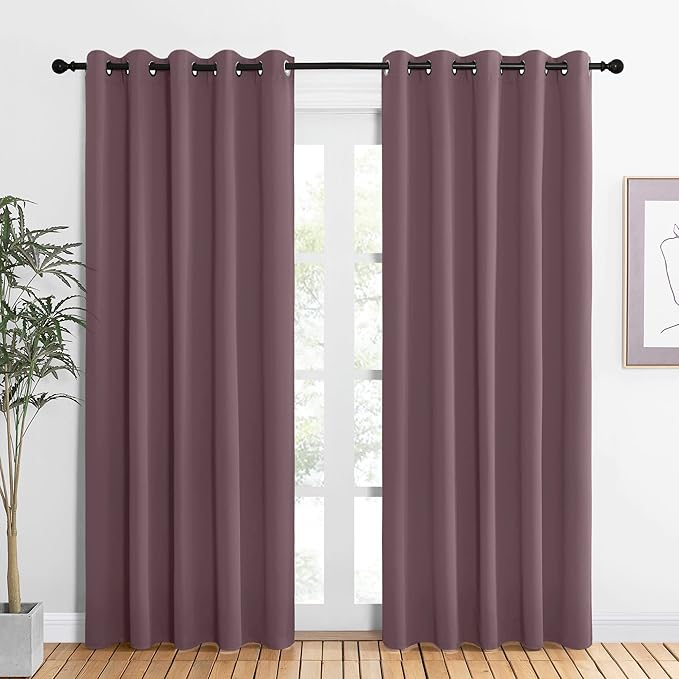 NICETOWN Room Darkening Draperies Window Curtain Panels, Dry Rose, 2 Panels, W60 x L84 -inch, Thermal Insulated Grommet Room Darkening Curtains for Bedroom
