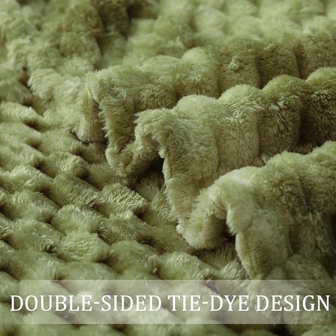 Exclusivo Mezcla Fleece Throw Blanket for Couch, Extra Large Fuzzy Tie-dye Olive Green Bed Blankets, Soft Cozy Plush Sofa Throws for All Seasons, 50x70 Inches