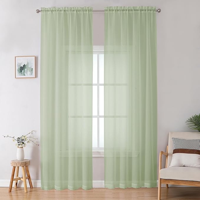 OWENIE Sheer Curtain 96 Inch Long 2 Panels Set, Light Filtering Clear Rod Pocket Soft Sheer Curtain 95 for Bedroom/Living Room, 2Pcs, Each 42" W x 96" L, Light Grey