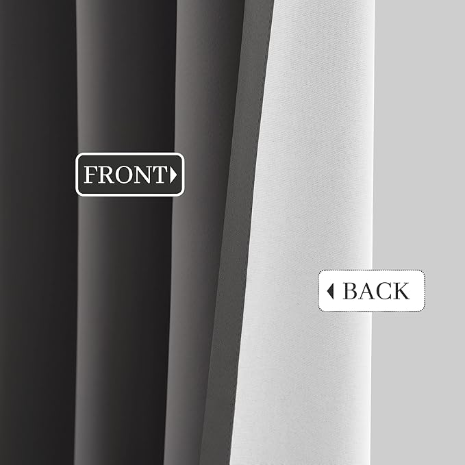 Yakamok Room Darkening 100% Blackout Curtains Grommet Window Treatments with 2 Thick Layers-Charcoal Grey Thermal Insulated Drapes Set of 2 Panels for Bedroom Living Room 52 Inches by 96 Inches Length
