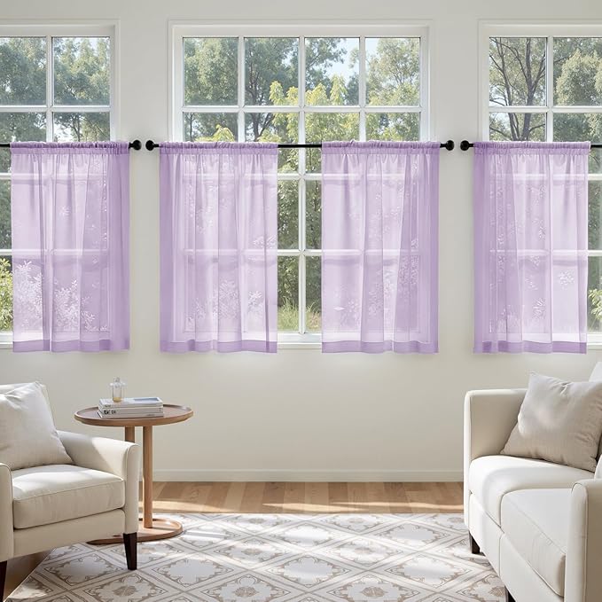 MIULEE Light Purple Sheer Curtains 63 Inches Long, 4 Panels Set, Lavender Light Filtering Rod Pocket Voile Drapes for Living Room and Bedroom, Airy Soft Fabric Window Treatments, 42 x 63 Inches