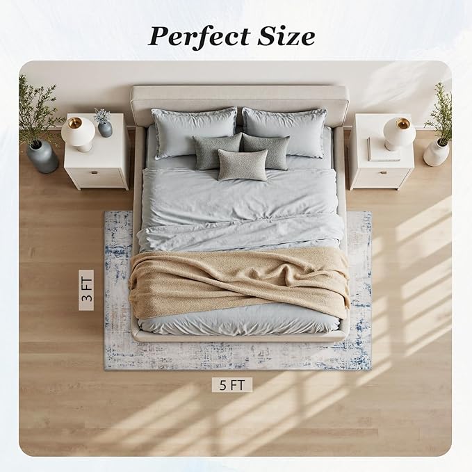 3 x 5 Rug Small Non Slip Area Rug Ultra Soft Machine Washable Low Pile Modern Abstract Area Rugs for Bedroom Living Room Entryway Kitchen Bedside, Blue/Grey