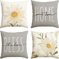 AVOIN colorlife Home Sweet Home Spring Summer Flowers Throw Pillow Covers, 18 x 18 Inch Grey Cushion Case for Sofa Couch Set of 4