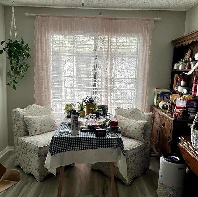 YJ YANJUN Vintage Lace Curtains 84 Inches Long-Victorian Floral Dusty Pink Sheer Curtain Panels for Living Room Bedroom Dining Room, Light Filtering, Shabby Chic Girls Drapes 2 Panels 52W x 84L