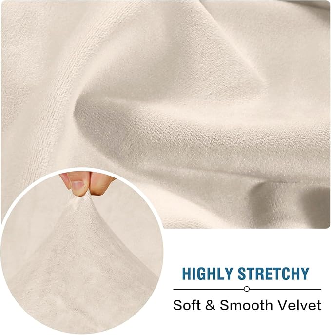 H.VERSAILTEX Velvet Stretch Individual Cushion Cover Plush Cushion Slipcover for Loveseat Sofa Furniture Protector Seat Cushion Sofa Cover (1 Piece Loveseat Cushion Cover, Cream)