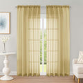 OWENIE Sheer Curtains 84 Inches Long 2 Panels Set, Sheer Gold Curtains for Living Room Bedroom 59 Inch Extra Wide, Modern Voile Filmy Rod Pocket Drapes, 2 Pcs, Each 59 W x 84L, Gold