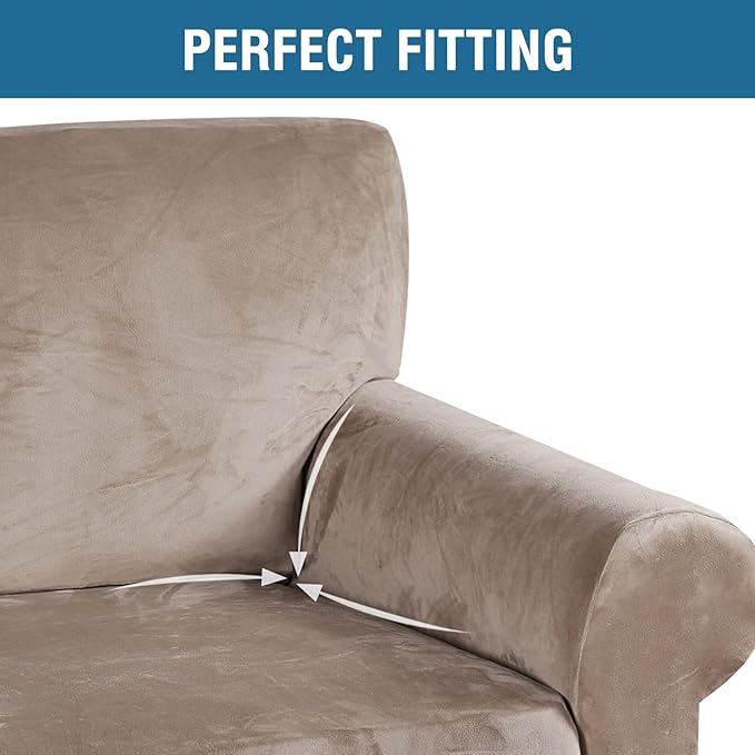 H.VERSAILTEX Stretch Velvet Armchair Cover Couch Covers 1 Cushion Chair Slipcover for Living Room Furniture Cover Crafted from Thick Comfy Rich Velour (Chair 31"-49", Taupe)