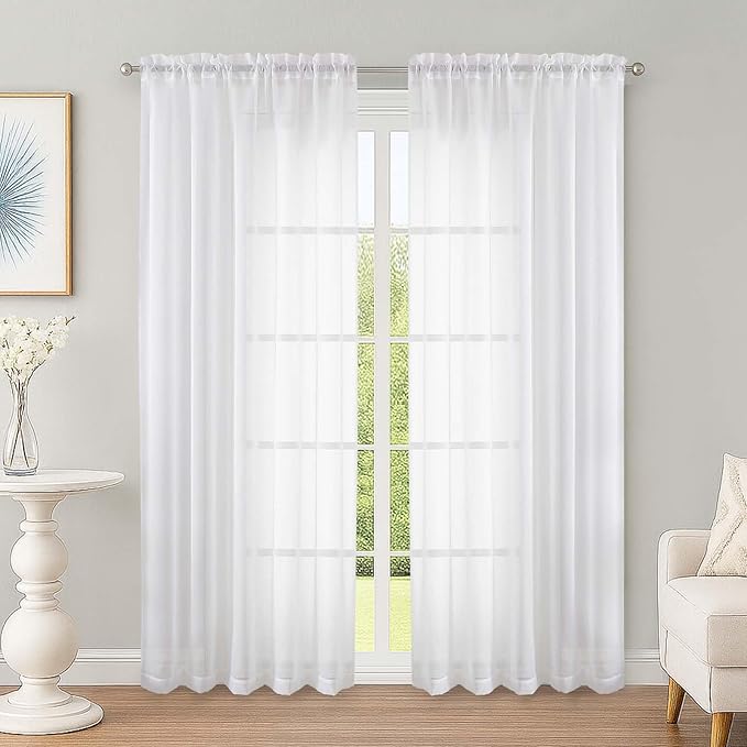 OWENIE White Sheer Curtains 78 Inches Long 2 Panels Set, Ivory Sheer Curtain for Living Room Bedroom, Modern Voile Filmy Rod Pocket Curtains & Drapes, 2 Pcs, Each 59 W x 78L Inch, White