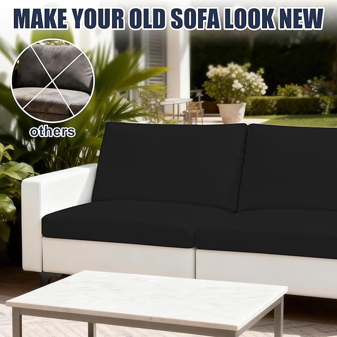 Patio Stretch Cushion Covers, Chair Cushion Covers& Sofa Replacement Slipcovers for Patio Furniture Cushion Covers, Washable Reusable Furniture Protector (4, Black)