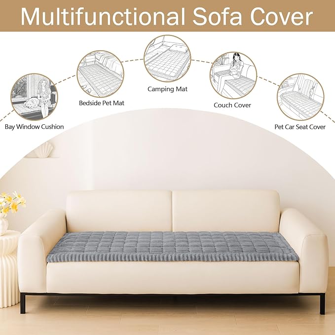 hyha Couch Covers for Dogs Washable, Non Slip Plush Dog Sofa Protectors, Fuzzy Pet Couch Covers for 3 Cushion Sofa Pet Friendly (Grey, 27.6" x 70.9")