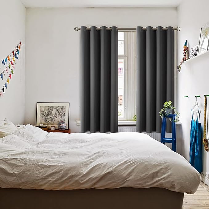 BGment Blackout Curtains for Bedroom - Grommet Thermal Insulated Room Darkening Curtains for Living Room, Set of 2 Panels, Each 46 x 63 Inch, Dark Grey