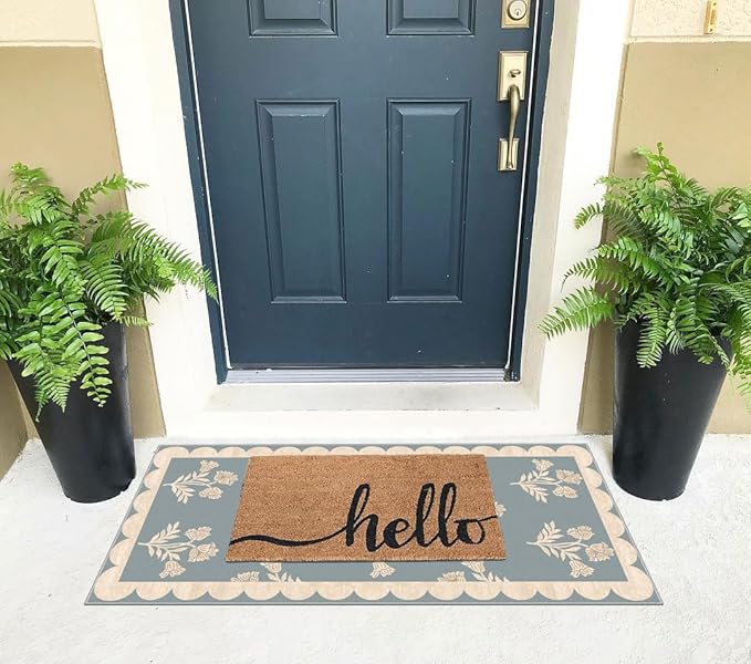 Front Door Mat Indoor Entrance - 2x4.3 Ft Floral Washable Layered Doormat Outdoor Entrance Porch Rug Non-Slip Blue Retro Farmhouse Runner Rug for Kitchen Bedroom Laundry Room Porch Decor