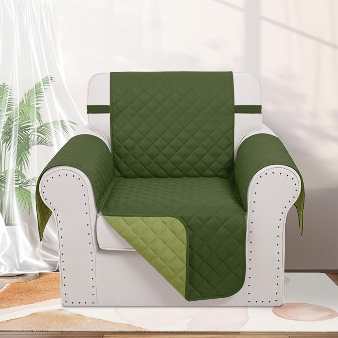 Recliner Chair Covers Reversible Sofa Cover Couch Cover for Pets Lazy Boy Furniture Protector(23''Chair,Huntergreen/Sage)