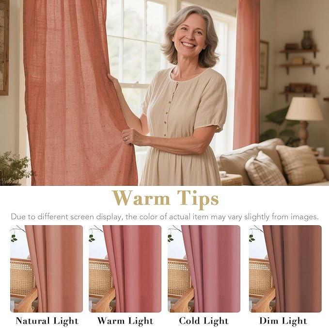 H.VERSAILTEX Linen Curtains Home Decorative Nickel Grommet Curtains Privacy Added Energy Saving Light Filtering Window Treatments Draperies for Bedroom, Terracotta, 2 Panels, 52 x 72 - Inch