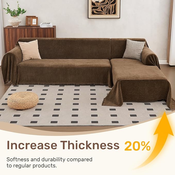 Sectional Couch Covers, 2 Pieces Washable L Shaped Couch Covers Sofa Blanket for Dogs Pet Friendly Sectional Sofa Slipcovers Furniture Covers,71"x118"+91"x134",(XXX-Large,Coffee)