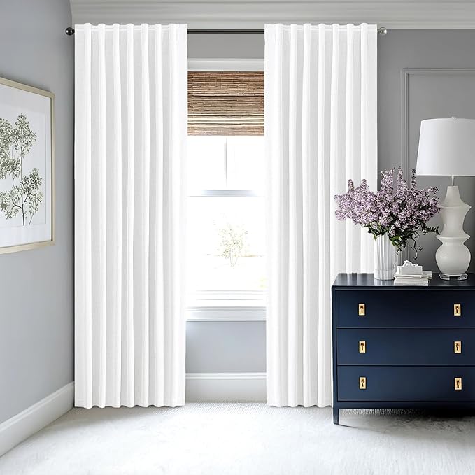 MIULEE 100% Blackout Linen Curtains for Bedroom, Bright White Solid Luxury Decor Thermal Insulation Room Darkening Drapes for Living Room Nursery Back Tab Rod Pocket 42 x 84 Inches, 2 Panels