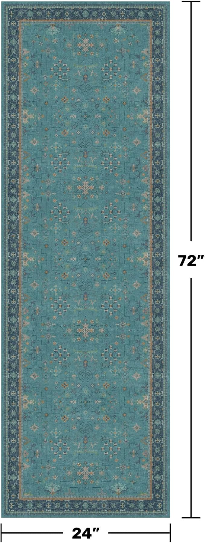 Hazo Haus Boho 2x6 Non Slip Kitchen Rug Runner - Teal Washable Rug for Bathroom, Laundry Room, Hallway, Non Slip with Rubber Backing, Floral Aqua Blue Unique Runner Décor