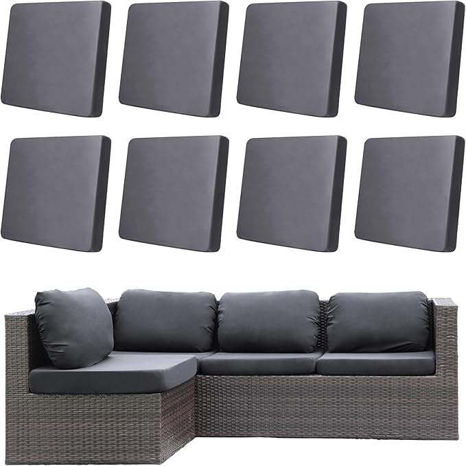 8Pcs Outdoor Cushion Covers, Patio Cushion Covers,Stretch Elastic Slipcovers, Replacement Washable & Reusable Furniture Protector for Patio Couch (Grey,Cover Only)