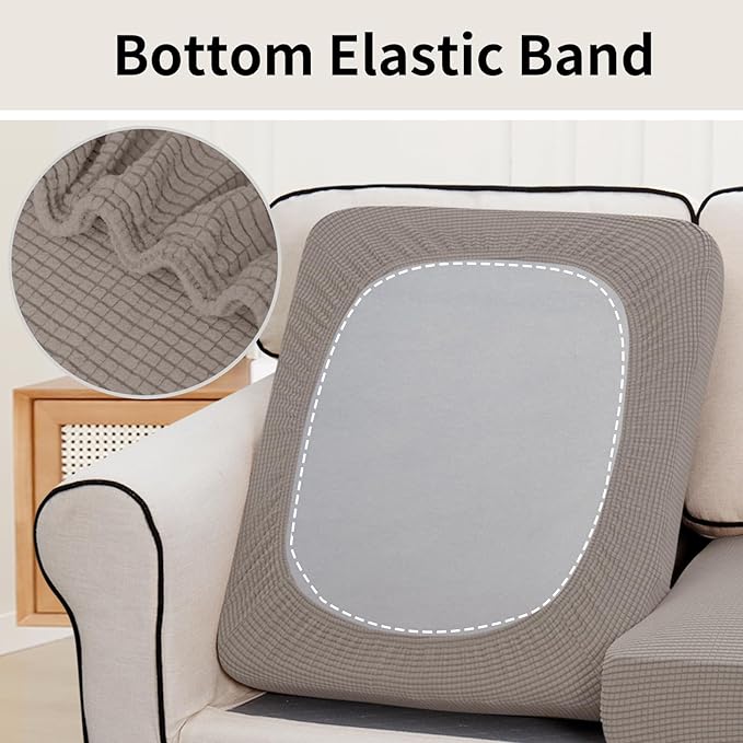 Easy-Going Stretch Individual Loveseat Couch Cushion Cover Sofa Cushion Furniture Protector Sofa slipcover Soft Flexibility with Elastic Bottom (2-Piece Loveseat Cushion Cover, Taupe)